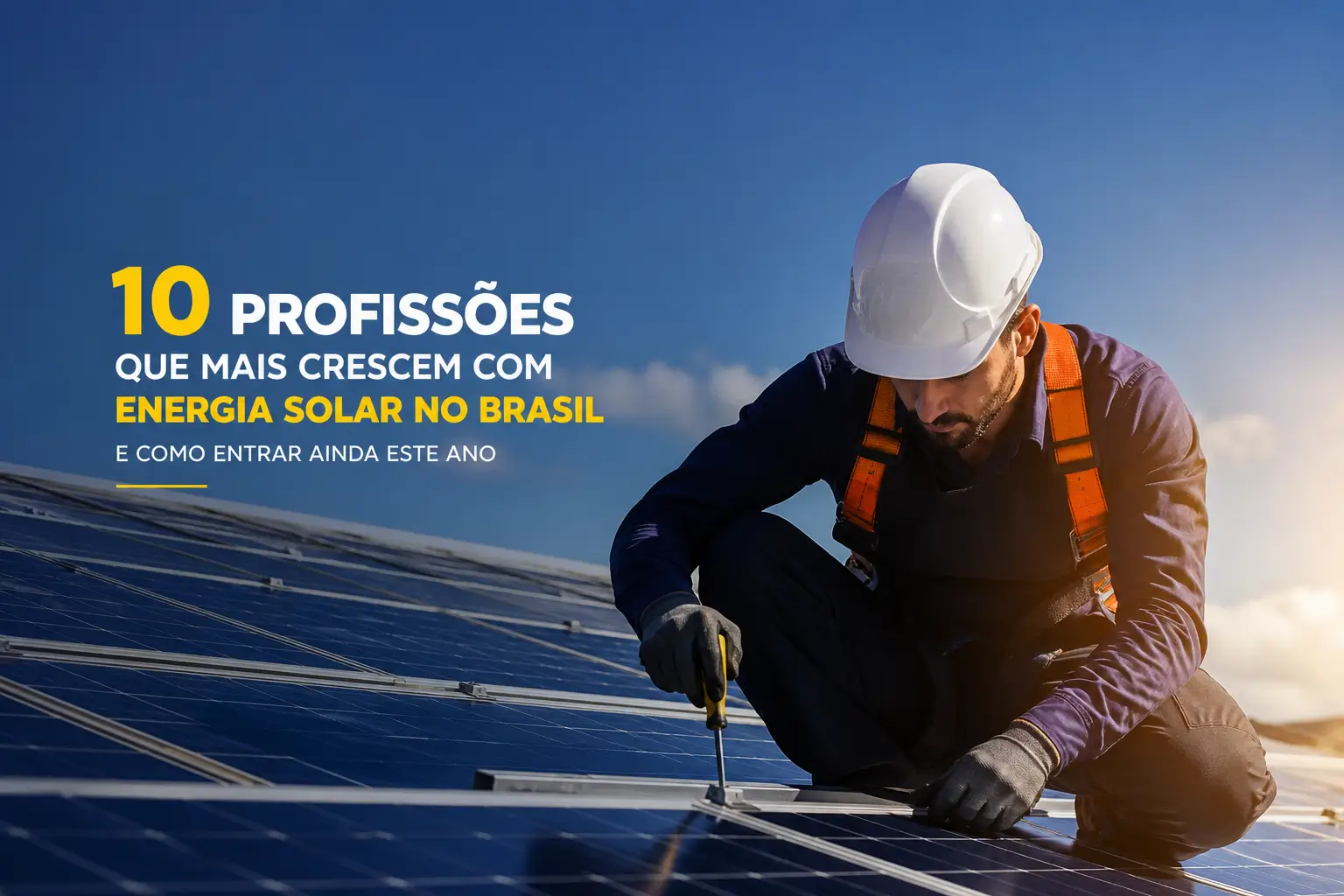 Trabalhador instala painéis solares em 2026, profissões crescendo